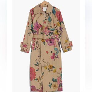 NEW Avec Les Filles Floral Beige Trench Coat